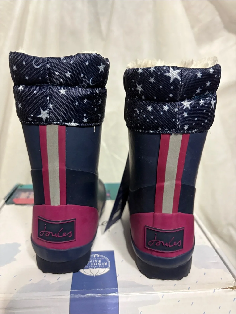 Joules Kids Navy Rain Boots with Fleece Liner size US 9 c NWT